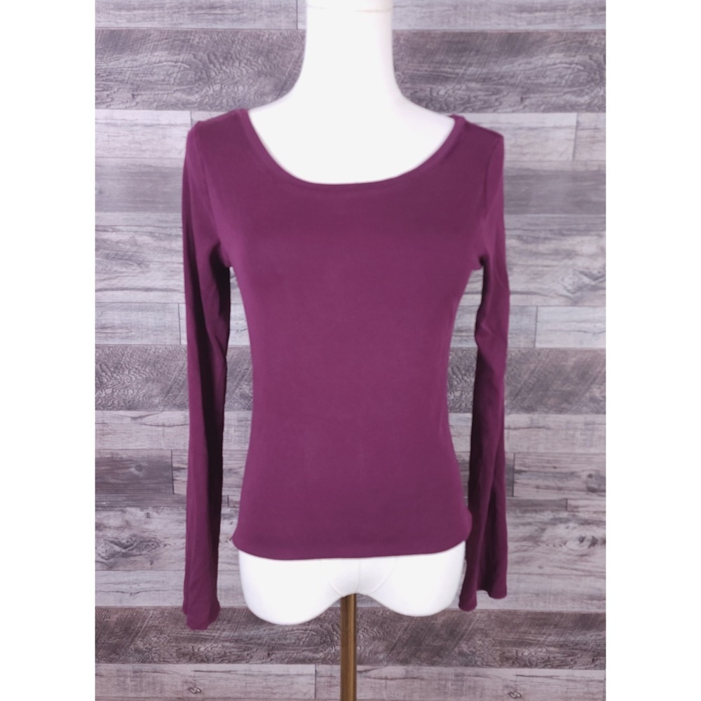 Express Plum Purple 100% Pima Cotton Scoop Neck Long Sleeve Top Medium